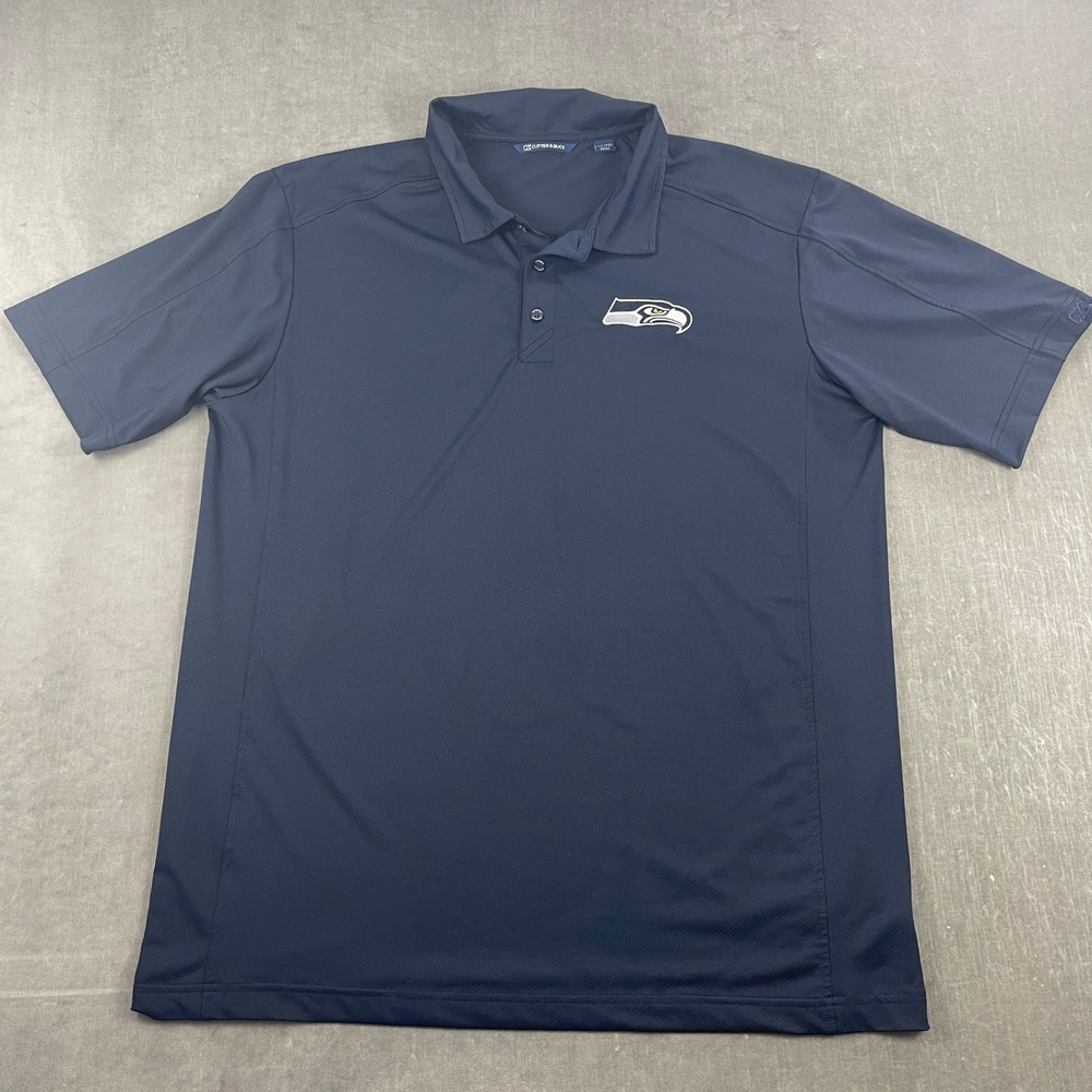 Seattle Seahawks Cutter & Buck Mens XLT Navy Blue Polo Shirt Embroidered Logo
